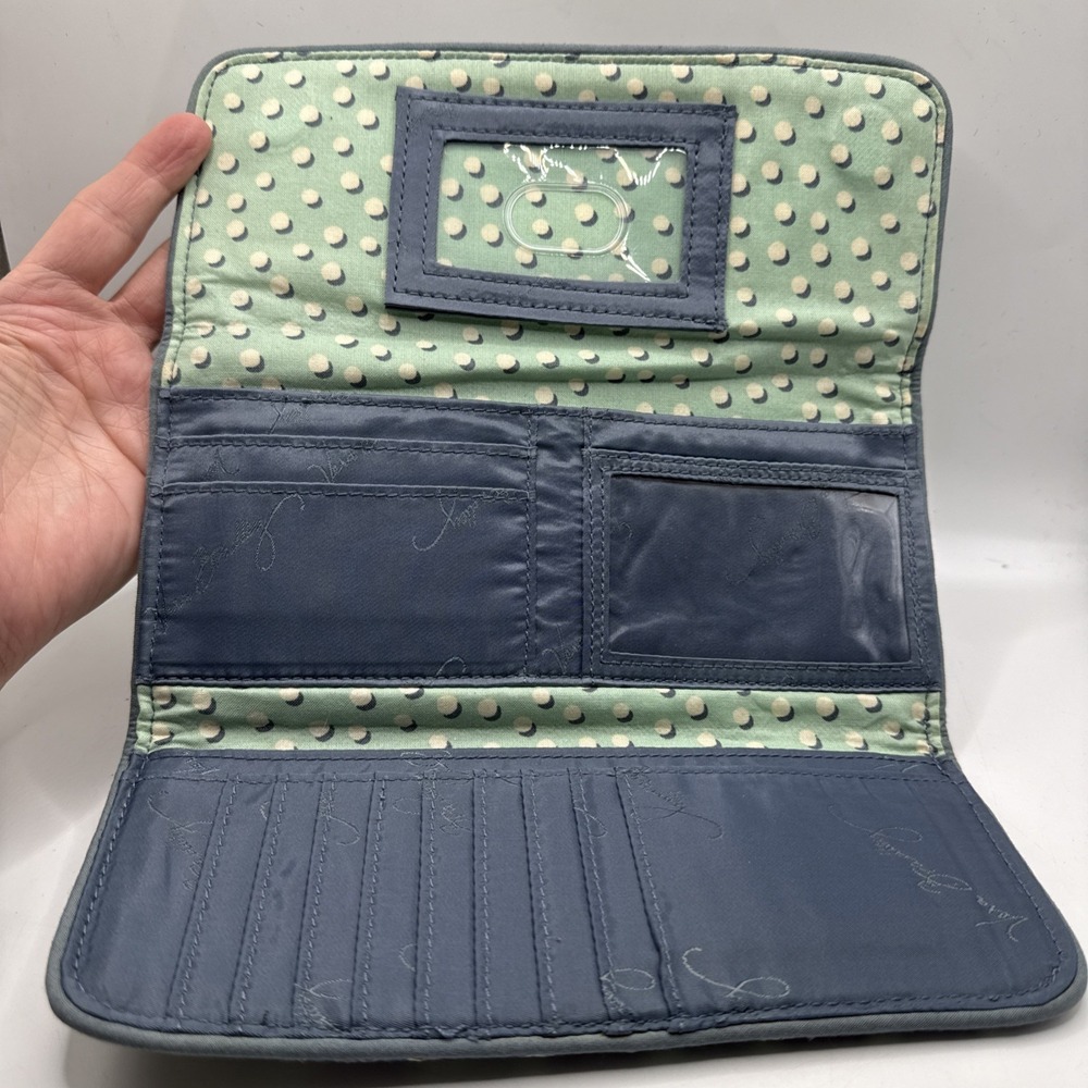 Vera Bradley Womens Cotton Tri-fold Wallet Teal Floral Full Size 8.5"x4" Retired - Picture 7 of 13